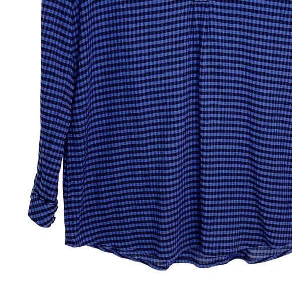 J Jill Womens Size XS Checked Blouse Blue Black Pullover Pockets Huntercore - Picture 4 of 10